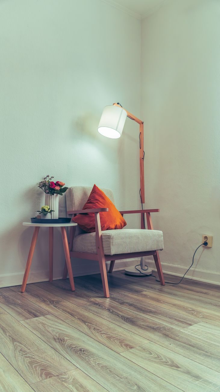 Oak arc floor lamp
